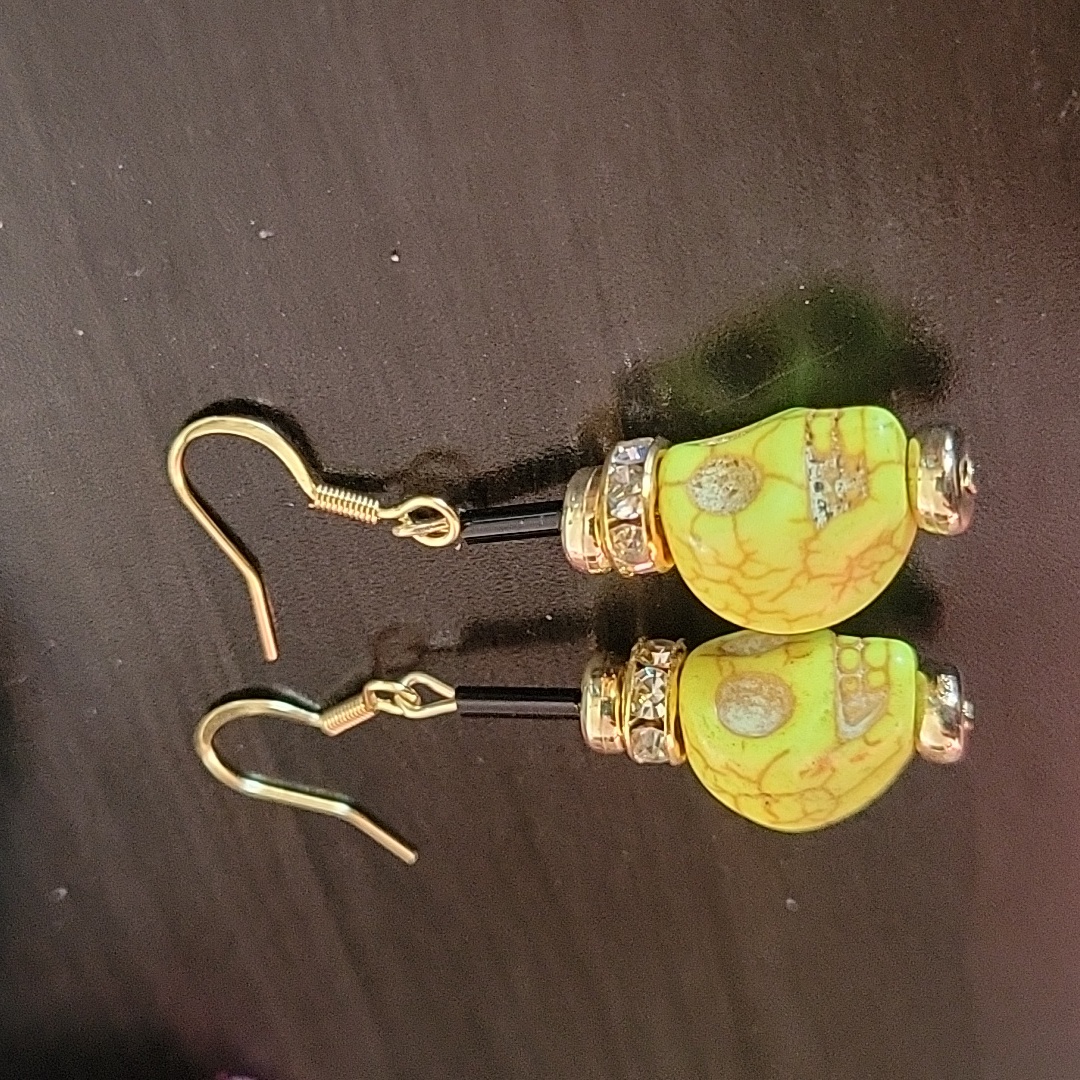 Handcrafted Dyed Howlite Skull Earrings